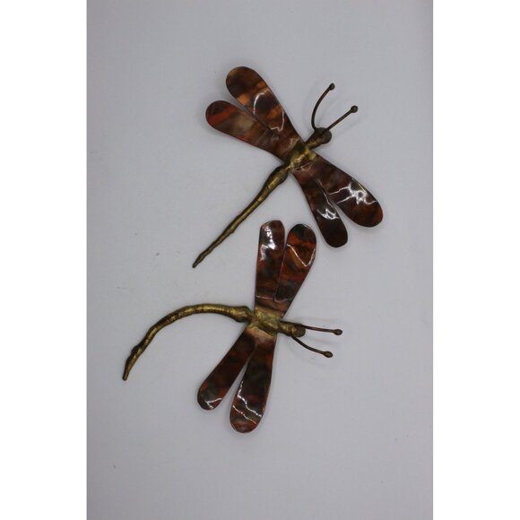 Copper and Brass Dragonfly Wall Art – Pair of Handmade Insect Sculptures, 4.5x5 - Picture 3 of 4
